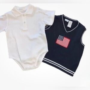 Kids R Us KRU Sweater vest & Snap Seat Polo Shirt US Flag Patriotic Boys 24m Vtg